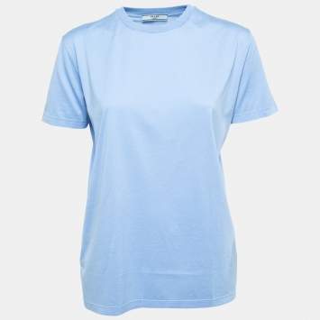 مملوكة مسبقًا Prada Blue Cotton Crew Neck Half Sleeve T-Shirt L