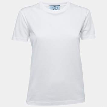 Pre Owned Prada White Cotton Crew Neck Half Sleeve T-Shirt S