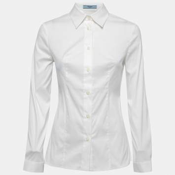 مملوكة مسبقًا Prada Off White Stretch Cotton Button Front Full Sleeve Shirt S