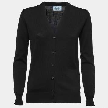 Pre Owned Prada Black Wool Knit Button Front Cardigan XS