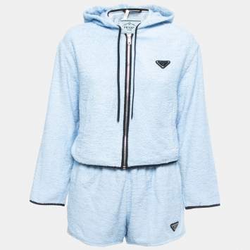 Pre Owned Prada Blue Terry Cotton Logo Detail Sweatshirt Shorts Set S