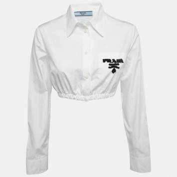 مملوكة مسبقًا Prada White Cotton Logo Embroidered Cropped Shirt S