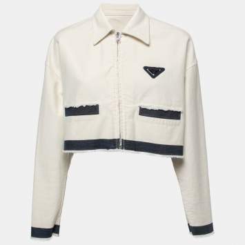 Pre Owned Prada White/Blue Selvaged Denim Cropped Jacket M