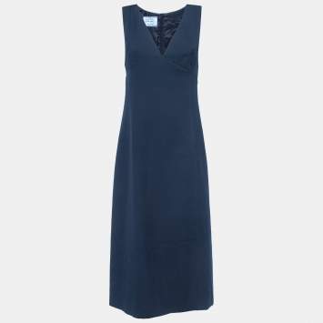 Pre Owned Prada Navy Blue Crepe Sleeveless Midi Dress S