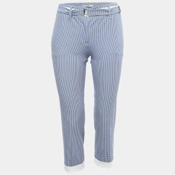 Pre Owned Prada Blue Gingham Patterned Cotton Blend Capri Pants S