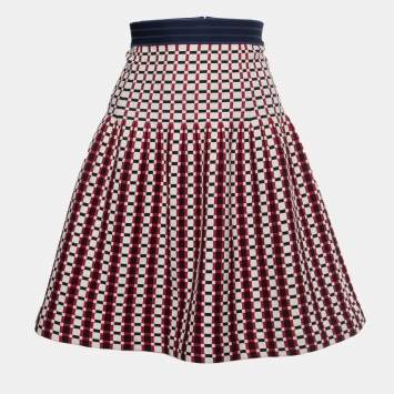 Pre Owned Prada Multicolor Checked Knit Fit & Flare Knee Length Skirt M