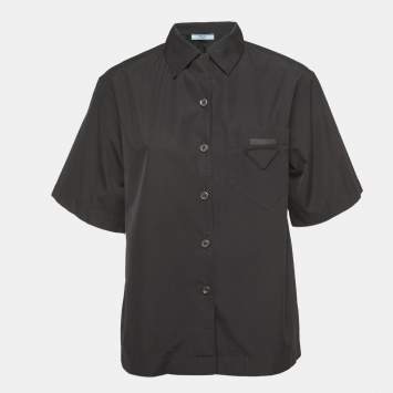 Pre Owned Prada Black Cotton Poplin Short Sleeve Shirt XS
