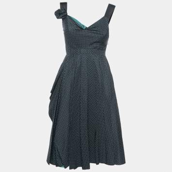 Prada Polka Dot Silk Draped Sleeveless Short Dress S