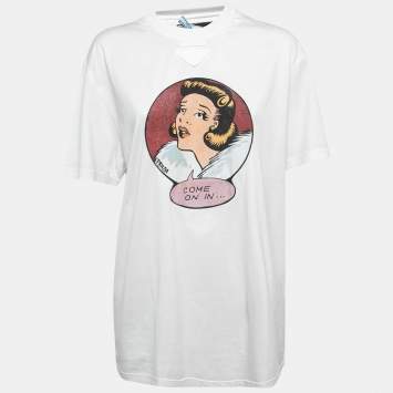 Pre Owned Prada Off White Cotton Misty Comic Print T-Shirt M