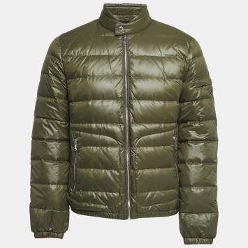 Pre Owned Prada Military Green Quilted Nylon Logo Patch Zip Front Down Jacket L
