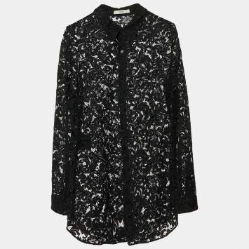 Pre Owned Prada Black Floral Lace Button Front Full Sleeve Shirt L