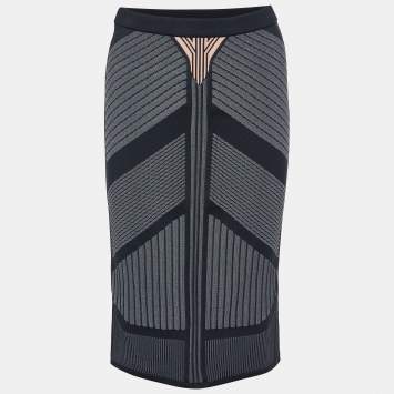 Pre Owned Prada Black Patterned Knit Knee Length Skirt M