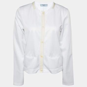 Pre Owned Prada White Jersey & Silk Trim Top L