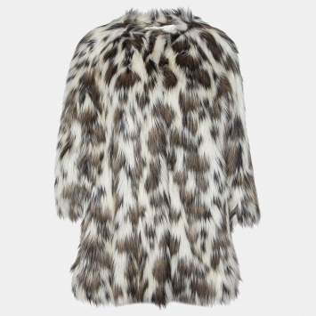 Pre Owned Prada Multicolor Printed Faux Fur Hook Front Coat M