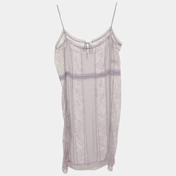 Pre Owned Prada Purple Lace Paneled Sheer Silk Strappy Tunic Top S