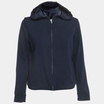 Pre Owned Prada Navy Blue Cotton Zip Front Hooded Jacket M