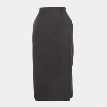 Pre Owned Prada Grey Wool Slit Detail Pencil Skirt S