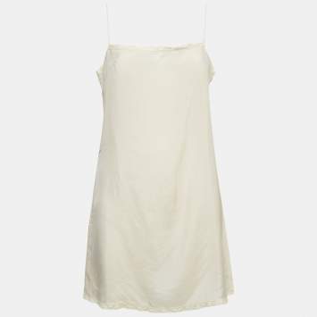 Pre Owned Prada Beige Lace Trim Satin Shoulder Strap Mini Slip Dress M