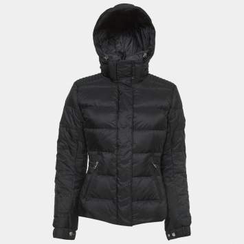 Pre Owned Prada Black Nylon Triangle Logo Applique Hooded Puffer Jacket M