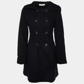 Pre Owned Prada Black Wool Double Breasted Coat S 