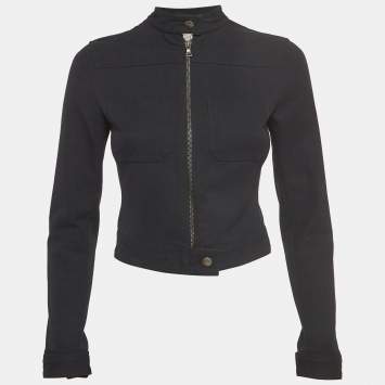 Pre Owned Prada Black Cotton Blend Zipper Front Cropped Jacket S