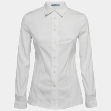 Pre Owned Prada White Stretch Cotton Full Sleeve Shirt M