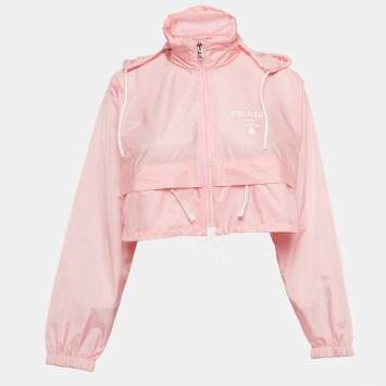 Pre Owned Prada Pink Re-Nylon Cropped Zip-Up Jacket S