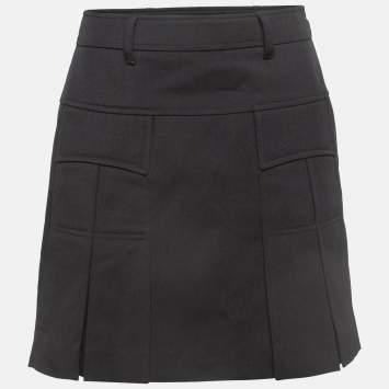 Pre Owned Prada Black Virgin Wool Pleated Mini Skirt S