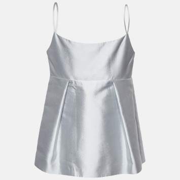 Pre Owned Prada Pale Blue Wool & Silk Peplum Sleeveless Top M