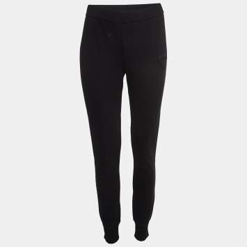 Prada Black Triangle Applique Cotton Knit Joggers M