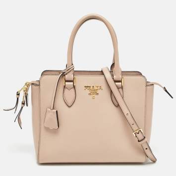 Pre Owned Prada Beige Saffiano Lux/Soft Leather Convertible Tote