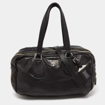 مملوكة مسبقًا Prada Black Leather Zip Detail Satchel
