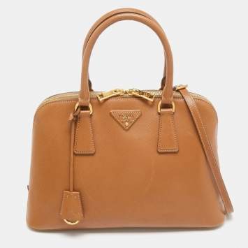 Pre Owned Prada Brown Saffiano Lux Leather Medium Promenade Bag