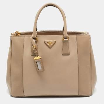 Pre Owned Prada Two Tone Beige Saffiano Lux Leather Large Double Zip Tote