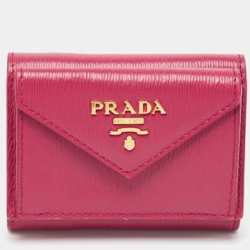 Pre Owned Prada Pink Vitello Move Leather Envelope Trifold Compact Wallet