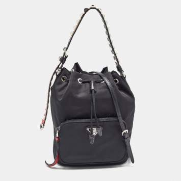 Pre Owned Prada Black Nylon Duet Drawstring Bucket Bag