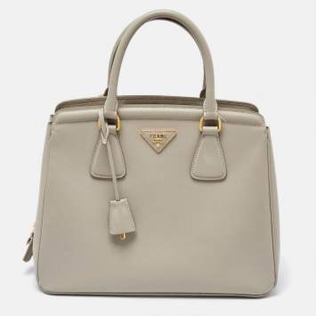 Pre Owned Prada Grey Saffiano Lux Leather Parabole Tote