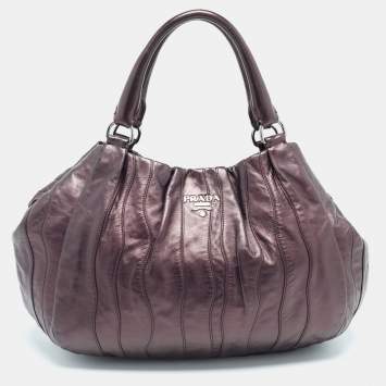 Pre Owned Prada Metallic Purple Leather Wave Hobo