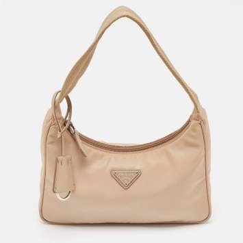 Pre Owned Prada Beige Tessuto Nylon Re-Edition 2000 Baguette Bag