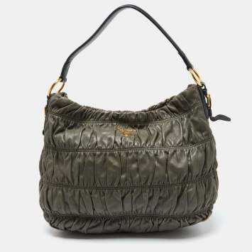 Pre Owned Prada Grey Gaufre Leather Hobo