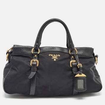 Pre Owned Prada Black Nylon and Leather Top Zip Satchel