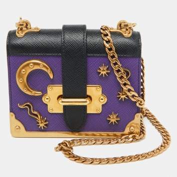 Pre Owned Prada Purple/Black Saffiano Leather Micro Astrology Celestial Cahier Crossbody Bag