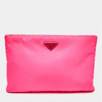 Pre Owned Prada Neon Pink Nylon Zip Pouch