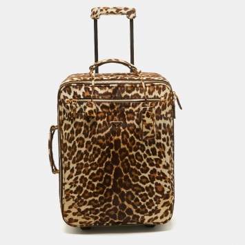 Pre Owned Prada Beige/Brown Calf Hair Rolling Trolley Luggage