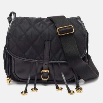 Pre Owned Prada Black Leather and Nylon Corsaire Crossbody Bag
