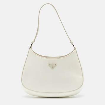 Pre Owned Prada White Glossy Leather Cleo Hobo