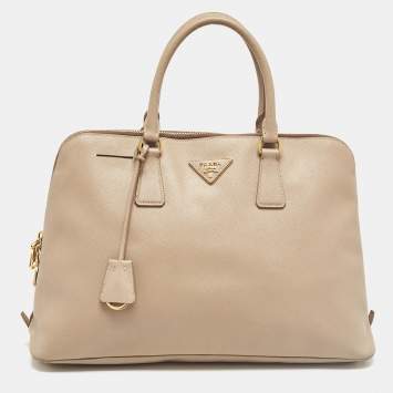 Pre Owned Prada Beige Saffiano Lux Leather Promenade Satchel