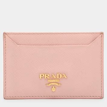 Pre Owned Prada Pink Saffiano Leather Logo Card Holder
