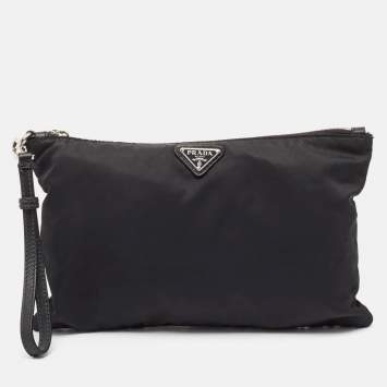 Pre Owned Prada Black Nylon Zip Wristlet Pouch
