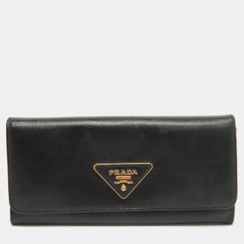 Pre Owned Prada Black Saffiano Leather Flap Continental Wallet
